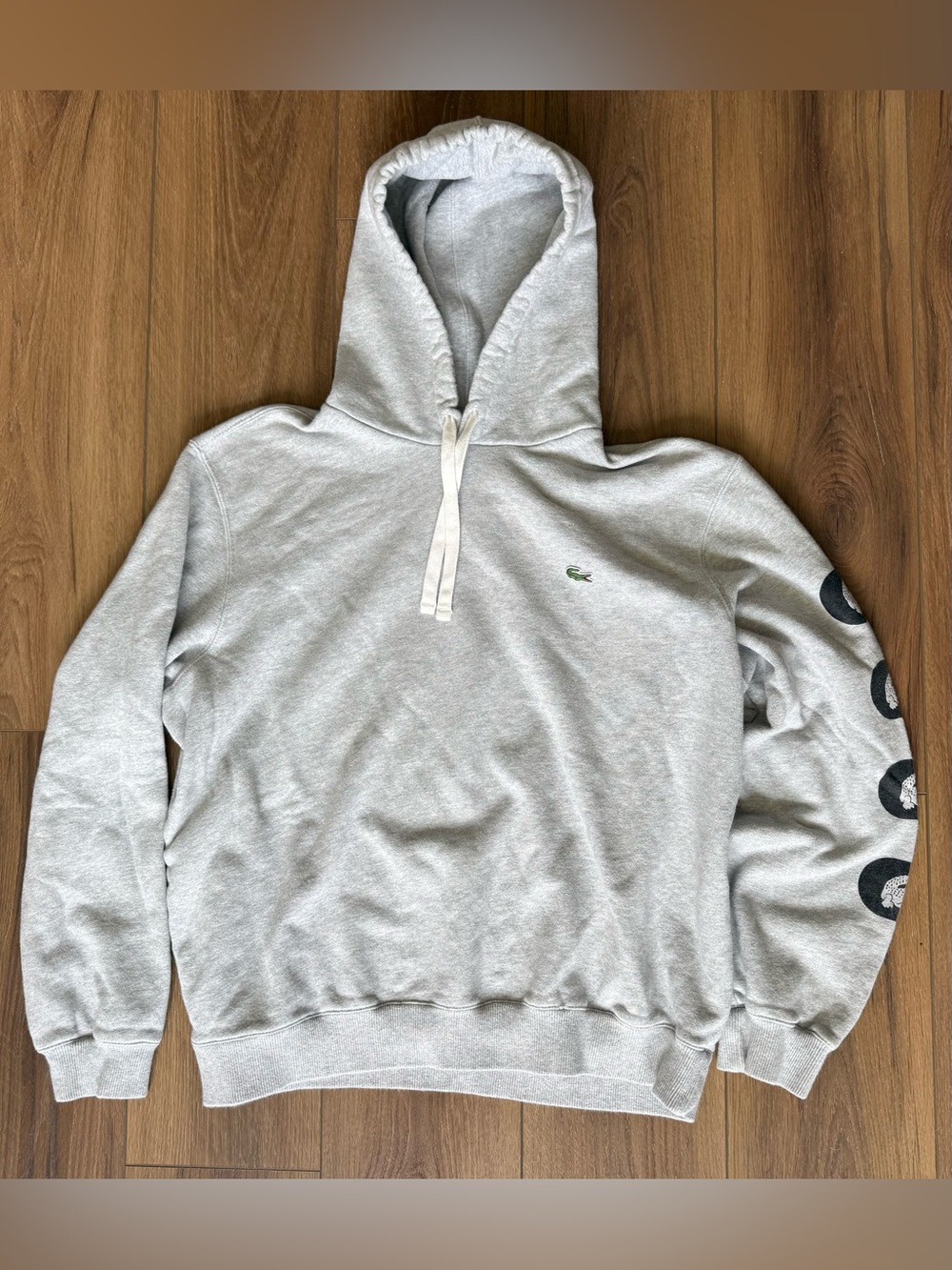 Lacoste Hoodie Graphic Print Sleeve Sweatshirt Mens Size XXL France 7 Gray